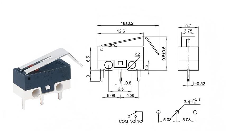 Srebrno stikalo za miško z ukrivljenim ročajem DOT